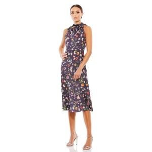 NWT Ieena for Mac Duggal Floral Print Ruched Halter Tie Neck Midi Dress - size 0